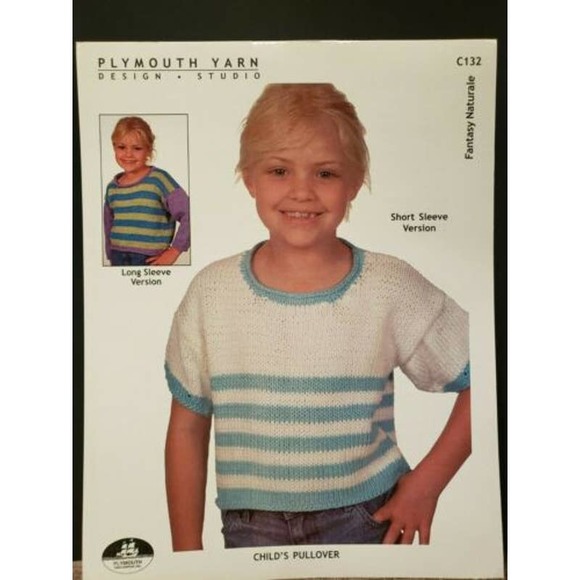 New Plymouth Yarn C132 Fantasy Naturale Childs Pullover Sweater Knitting Pattern - Picture 2 of 2